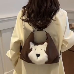 Korean style college backpack large capacity single shoulder backpack plush dog lazy style design commuting backpack for work cute dog tote bag