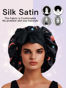 Extra Large Satin Sleep Hat with Butterfly Knot Wide Brim Womens Sleep Cap Soft Polyester Fiber Suitable for All Hair Types