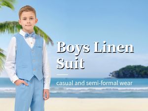 Lontakids ชุดสูททางการเด็กผู้ชายชุดเสื้อกั๊กทักซิโด้4ชิ้นฤดูใบไม้ผลิชุดเสื้อกางเกงเครื่องแต่งกายวันเกิดงานเลี้ยงสมรสสีกากีสีฟ้า