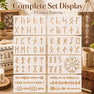 other | 8Pcs Viking Rune Stencils Reusable PET Painting Templates Norse Symbol Arrow Border DIY Wood Wall Fabric Journal Scrapbook Decor