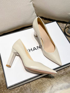  Womens Pointed Toe Chunky Heel High Heels Soft Leather Elegant Lady Dress Maid of Honor Wedding Single Shoes