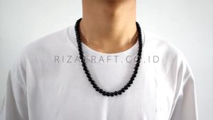 Kalung Batu Akik Etnik Black Onyx Hitam ASLI Alam Natural untuk Pria Wanita Keren Terbaru
