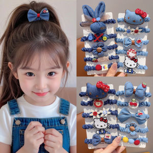 High Elasticity Childrens Hair Ties Girls Denim Butterfly Knot Hair Bands Cartoon Style Kids Hair Accessories
