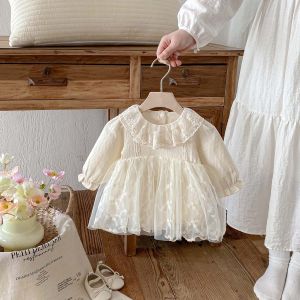 Spring Baby Girl Lace Doll Collar Long Sleeve Dress Cute and Comfortable Embroidered Dress for Baby Girls Very Suitable for Outdoor Activities