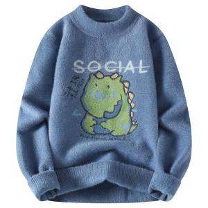 ROMON | Lomond Mens Round Neck Knitwear Winter New Style Casual Loose Thick Warm Base Layer Sweater Fashion Urban Youth Casual Wear