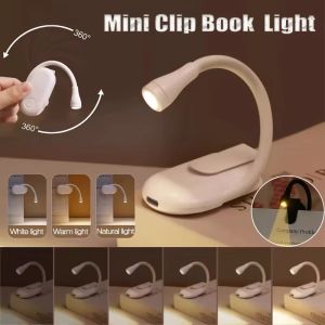 Portable LED Reading Desk Lamp USB Rechargeable Eye Protection Night Light Mini 360 ° Clip on Folding Desk Lamp Student Reading Travel Bedroom Desk Lamp