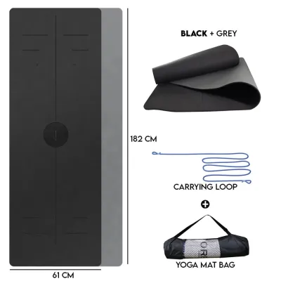 TPE Yoga Mat Anti-Slip Dual Layer with Alignment Guide (6mm)