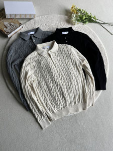 New Premium Vintage Long Velvet Mixed Polo Knitted Sweater Breathable Skin-friendly Comfortable Fit Shoulder Young Street Style