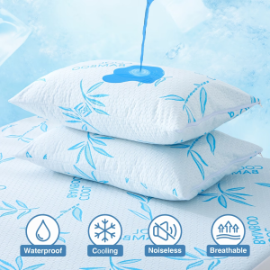 Bamboo Fiber Pillowcases 2 Pack Zipper Pillow Protectors Breathable Jacquard Pillow Covers Machine Washable Pillow Shams