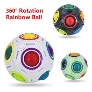 [Ready Stock]360° Rotating Magic Rainbow Ball Stress Relieving Puzzle Football Rainbow 12 Holes