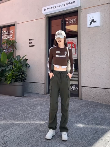 Petorldog Same style for men and women Retro overalls straight leg loose candy pants American Jogging Pants women stretchable ladies pants men high waist