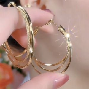 Silver Multi-Layer Large Hoop Earrings Fashionable Personality Exaggerated Grand Goddess Style Face Slimming Ear Jewelry