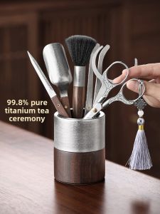 SHANGYANFANG | Bộ Phụ Kiện Trà Đạo Gỗ Mun Titanium Nguyên Chất