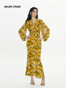 Floral Print New Style V-neck Peplum Skirt Suit