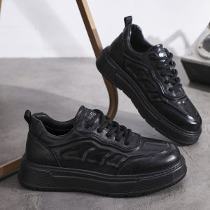 Mens Retro Thick Bottom Casual Shoes Leather Upgraded Fashionable Sporty Comfortable round Toe Rubber Outsole