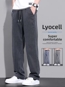 ROMON | Romon Ice Silk Mens Casual Pants Summer Thin Loose Straight Leg Wide Leg Sports Tencel Elastic Long Trousers Youthful Style