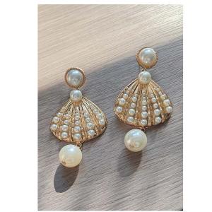 ต่างหูสีน้ำเงินรูปมุกและเปลือกหอยสไตล์เจ้าหญิงหลบหนี เครื่องประดับผมรูปฟักทอง ต่างหูสีน้ำเงิน เครื่องประดับสัตว์น้ำ ติดผมแบบมีที่จับ