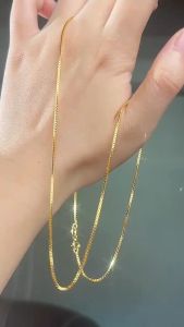 100% Original 22k Saudi Gold pawnable necklace womens skeleton O plain chain accessories gift for women 项链