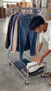 Clothes Rack with Basket and Wheels U-Shaped Metal Garment Rack for Bedroom Laundry 60/80/120cm