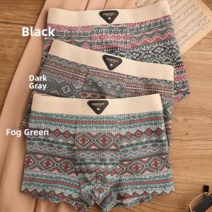 JIAZINI | Breathable Anti-Bacterial Cotton Underwear Male Boxer Briefs Ethnic Style
