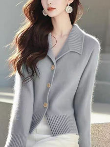 Pure Color Minimalist Cashmere Sweater Outwear Fall and Winter New Warm Plaid Figure Flattering Knit Cardigan Western Style Youthful-Looking Tops