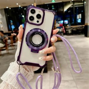 Crossbody Lanyard Clear Ring Magnetic Phone Case for IPhone 16 15 14 Plus 13 12 11 Pro Max X XS XR 7 8 Plus Shockproof Cover