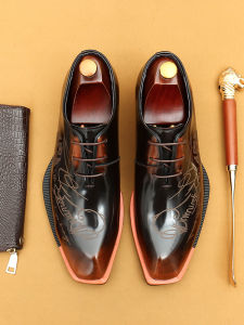 British Style Mens Oxford Shoes Leather Wedding Shoes Polished Surface Square Head Business Formal New Arrival 2025