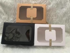 5/10pcs New Large Kraft Paper Box Cookie Candy Cake Gift Box PVC Transparent Window Birthday Christmas Gift Party Supplies