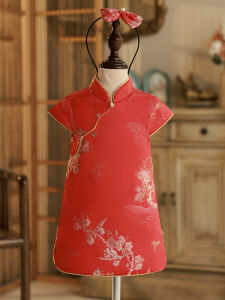 Chinese Style Girls Birthday Banquet Clothes Baby Girl Summer Fashionable Cheongsam High Quality Cotton Blend Fabric Floral Pattern