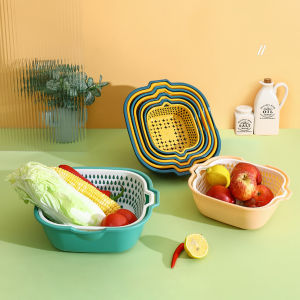 FASHION ตะกร้าล้างผลไม้ 2ชั้น 2in1 ตะกร้าล้างผัก Basin for washing vegetables