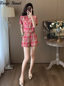 ROUJE STAUD Casual Chic Summer Set Womens Fashionable Age-Defying Short Pants Two-Piece Suit Commute Style Short Sleeve