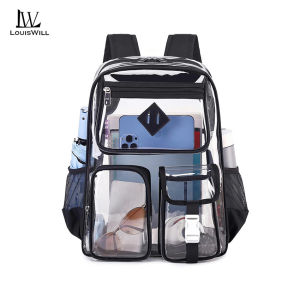 LouisWill Transparent Backpack Clear PVC Backpack Large Capacity Multi-Pocket See Through Backpack for Concert Stadium School Work Daily Use