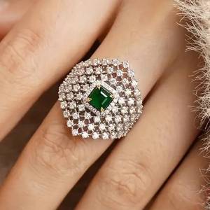 Huitan Elegant Women Ring Geometric Hollow Design Trendy Lady Accessories for Party Engagement Charming Jewelry Inlaid Shiny CZ