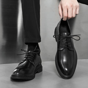 Leather Shoes Men Formal Wear Business Casual Hidden Heel British Suit Shoes Men Black Soft Bottom Wedding Bridegroom Shoes