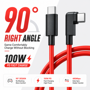 90° Right Angle USB C to USB C Cable 100W PD Fast Charging Cord for RedMagic Samsung iPhone 16/17 Gaming USB C Charger Cable