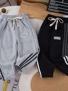 กางเกงกีฬาเด็กชาย กางเกงขายาวลำลองฤดูใบไม้ผลิและฤดูใบไม้ร่วง กางเกงวอร์มแฟชั่นสำหรับเด็กวัยกลางคนและเด็กโต กางเกงขายาวทรงตรงเอวสูง