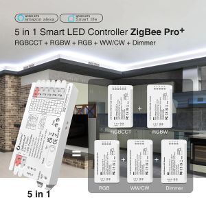 ZigBee3.0 Pro+ 12V 24V 5 in 1 Smart LED Strip Controller Max 20A Single Color/CCT/RGB/RGBW/RGBCCT Tuya Voice Control GL-C-201P