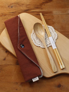 กระเป๋าใส่ของใช้เดินทางแบบพกพาทำมือ กระเป๋าใส่ส้อมีดและถั่ว กระเป๋าใส่ดินสอ กระเป๋าใส่ท่อน้ำดื่ม วัสดุ PP ไม้ธรรมชาติ