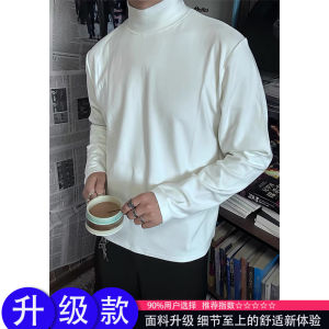 White American Style Velvet Half High Collar Mens Long Sleeve Base Shirt Cleanfit Inner Wear T-shirt for Autumn Winter