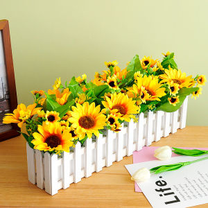 Real Wood Fence Simulation Flower Set Indoor Decorations Silk Flowers Kindergarten Living Room Campus Floral Art Home Decor