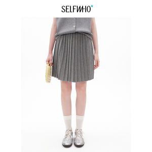 Flax Blend Pleated Skirt with Elastic Waistband