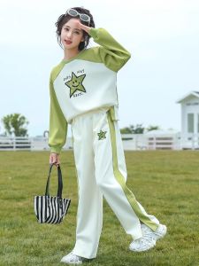 Girls Spring Autumn Fashion Set 2025 Two-Piece Cotton Sweatshirt School Uniform Style for Small And Middle School Students