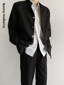 Chinese Style Mens Suit Jacket Stand Collar Autumn Winter Fashion College Style Coat Long Sleeve Versatile Youth Casual Wear