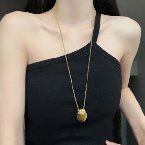 Elegant Titanium Steel Oval Pendant Necklace Womens Fashion Long Style High-End Feel Sweater Chain Geometric Pattern Fresh out