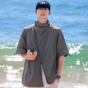 HetingHOME | Áo sơ mi nam tay ngắn mùa hè Hetinghome dáng rộng mỏng nửa tay thời trang thường ngày chất liệu nylon áo thun cổ polo màu trơn