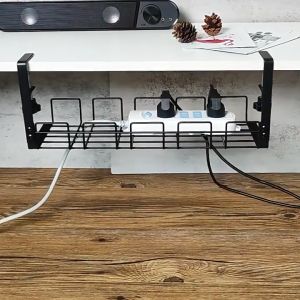 TQS SG Stock Underdesk Cable Tidy Shelf Punchfree Cable Storage Box Household Storage Organizer For Wire Management Of Office and Home