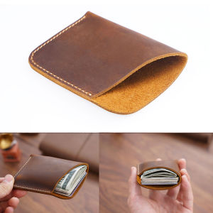 Portable Leather Money Bag Hand-Stitched Vintage Cowhide Wallet Card Holder Pouch Organizer