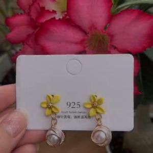 Yovela Anting Mutiara Wanita Baru dengan Berlian dan Bunga Lima Daun