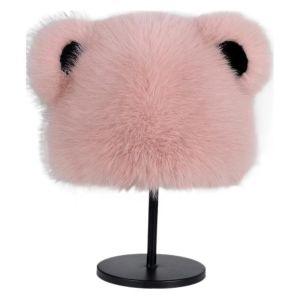 หมวกหนังสัตว์ขนนุ่มรูปหมีฤดูหนาว สไตล์หวานน่ารัก กันหนาว ปกคลุมหู ใส่ได้ตลอดทั้งปี หมวกหนังสัตว์ขนนุ่ม ผ้าฝ้ายผสม ขนสัตว์ ผ้าโพลีเอสเตอร์