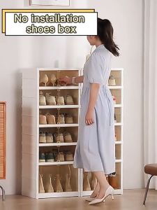 Home Plastic Foldable Installation-free Portable Transparent Double-layer Shoe Rack High Shoes Can Be Placed On The Bottom Floor (3-layer & 6-layer)